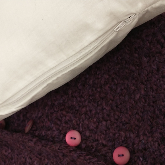 Purple Handmade Knit Pillow Handknit Soft Yarn Button Back Aubergine Eggplant - Picture 6 of 7